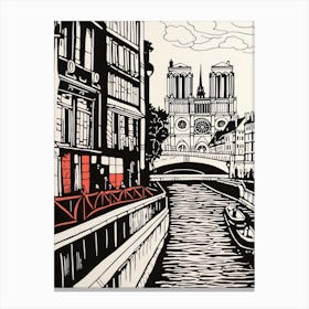 Paris France Linocut Illustration Style 2 Canvas Print