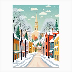 Retro Winter Illustration Vilnius Lithuania 2 Canvas Print