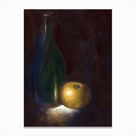 Fruit By The Bottle - classical academic figurative classic old master still life kitchen dining dark vertical Canvas Print