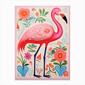 Pink Scandi Greater Flamingo 2 Canvas Print