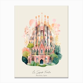 La Sagrada Familia   Barcelona, Spain   Cute Botanical Illustration Travel 4 Poster Canvas Print