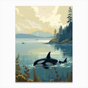 Blue Graphic Design Style Orca Whale 2 Canvas Print