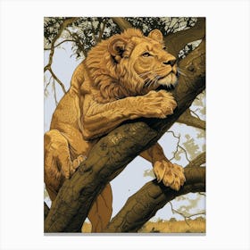 Barbary Lion Relief Illustration Climbing A Tree 2 Canvas Print
