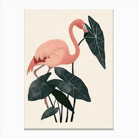 Chilean Flamingo Alocasia Elephant Ear Minimalist Illustration 2 Canvas Print