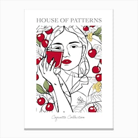 Woman Portrait With Cherries 1 Pattern Poster Canvas Print