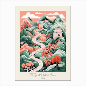 The Great Wall Of China   Cute Botanical Illustration Travel 1 Poster Canvas Print