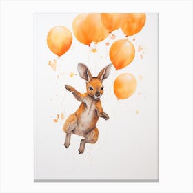 Kangaroo Flying With Autumn Fall Pumpkins And Balloons Watercolour Nursery 4 Canvas Print