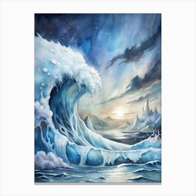 A Dramatic Poster Of A Frozen Tidal Wave In Antarc (1) Canvas Print