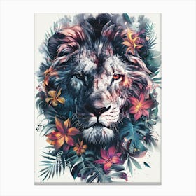 Double Exposure Realistic Lion With Jungle 19 Canvas Print