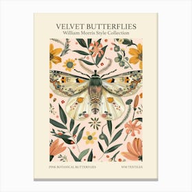 Velvet Butterflies Collection Pink Botanical Butterflies William Morris Style 3 Canvas Print