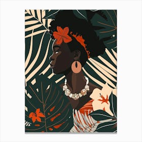 African Woman With Flowers And Leaves Canvas Print