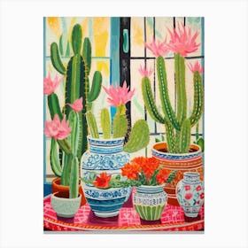 Cactus Painting Maximalist Still Life Trichocereus Cactus 2 Canvas Print