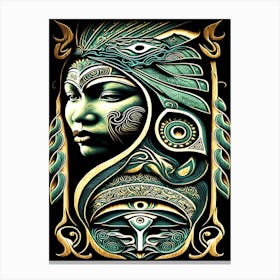 Queen Charlotte Warrior Princess - Neo-Native Woman Carving Canvas Print