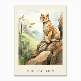 Beatrix Potter Inspired  Animal Watercolour Mountain Lion 3 Canvas Print