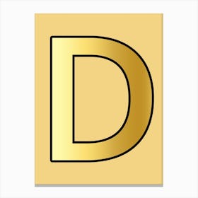 Letter D Gold Alphabet Yellow Canvas Print