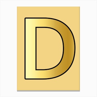 Letter D Gold Alphabet Yellow Canvas Print