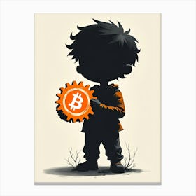 Bitcoin Kid Holding Gear 1 Canvas Print