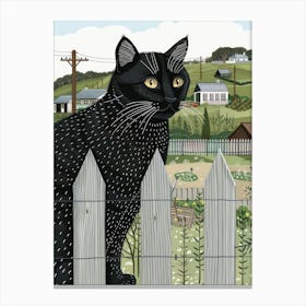 Black Cat On Fence 2 Canvas Print