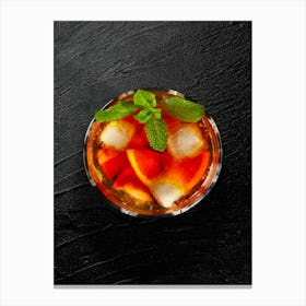 Rum cocktail with lime, orange, ice cubes and mint — Food kitchen poster/blackboard, photo art Canvas Print