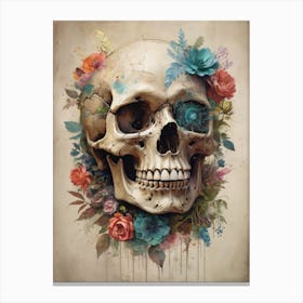 Floral Skull Vintage Painting (25) Canvas Print