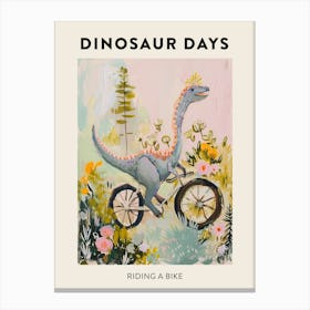 Dinosaur Riding A Bike Poster 3 Canvas Print