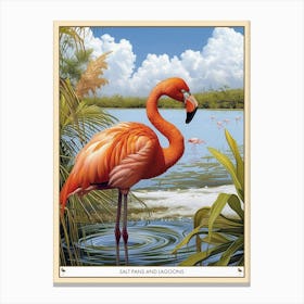 Greater Flamingo Salt Pans And Lagoons Tropical Illustration 2 Poster Canvas Print