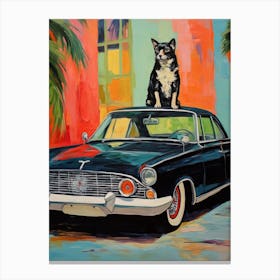 Ford Thunderbird Vintage Car With A Dog, Matisse Style Painting 0 Canvas Print