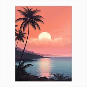 Illustration Of Half Moon Bay Antigua In Pink Tones 3 Canvas Print