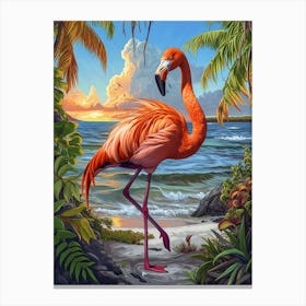Greater Flamingo Galapagos Islands Ecuador Tropical Illustration 6 Canvas Print