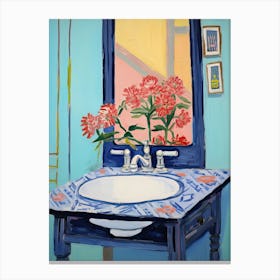 Bathroom Vanity Painting With A Zinnia Bouquet 4 Canvas Print