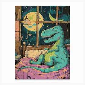 Dinosaur Snoozing In Bed At Night Abstract Illustration 1 Canvas Print
