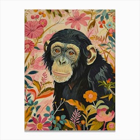 Floral Animal Painting Bonobo 3 Canvas Print