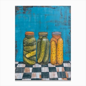 Pickles In Jars Blue Checkerboard 1 Canvas Print