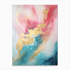 Teal, Pink, Gold Flow Asbtract Painting 0 Canvas Print