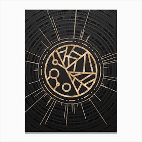 Geometric Glyph Symbol in Gold with Radial Array Lines on Dark Gray n.0102 Canvas Print