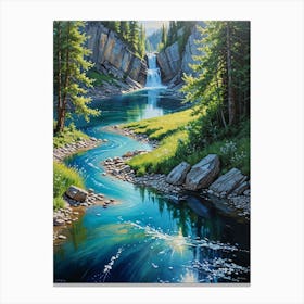 Waterfall In The Mountains Canvas Print