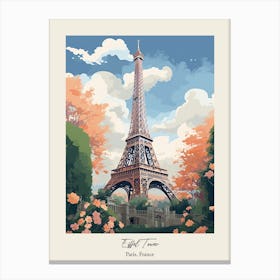 Eiffel Tower   Paris, France   Cute Botanical Illustration Travel 0 Poster Canvas Print