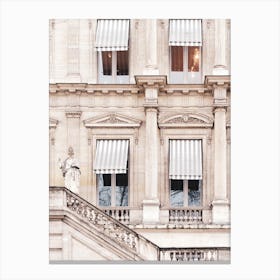 Paris Building With Striped Awnings Canvas Print