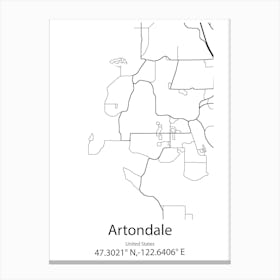 Artondale,United States Minimalist Map Canvas Print