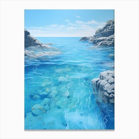 Rocky Shore With Blue Water Canvas Print