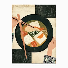 Art Deco Inspired Illustration Of A Ramen Bowl Canvas Print