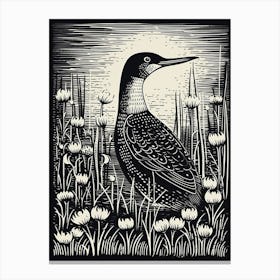 B&W Bird Linocut Loon 3 Canvas Print
