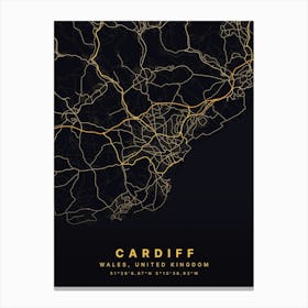 Cardiff Wales Black And Gold Map Canvas Print