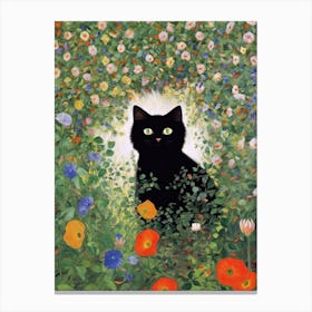 Flower Garden And A Black Cat, Inspired By Klimt 3 Canvas Print