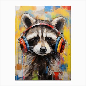 A Raccoon Wearing Headphones In The Style Of Jasper Johns 4 Canvas Print