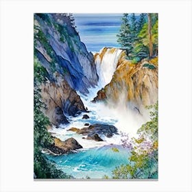 Mcway Falls, United States Water Colour  (1) Canvas Print