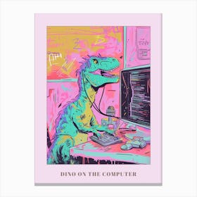 Dinosaur On The Computer Pastel Illustration Poster Canvas Print
