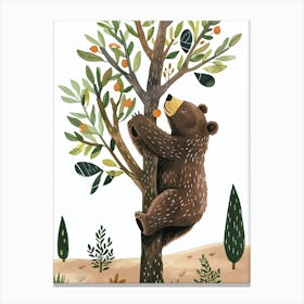 Brown Bear Cub Climbing A Tree Storybook Illustration 1 Canvas Print