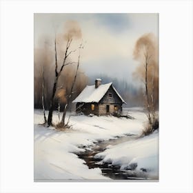 Rustic Winter Oil Painting Vintage Cottage (26) Canvas Print