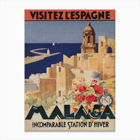Malaga Spain Vintage Travel Poster Canvas Print